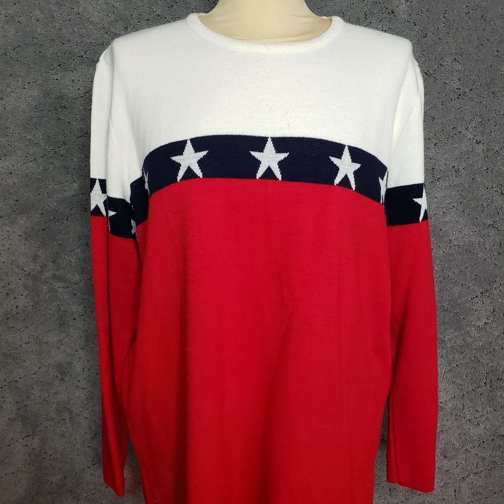 Prosperity Texas Flag Sweater Womens Large Long Sleeve Tight Knit Crew Neck‎